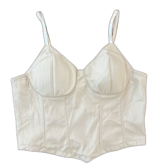 Madden Nyc Women's Bustier Faux Leather buttery soft Beige smocked Crop Top Sz L - Picture 9 of 12